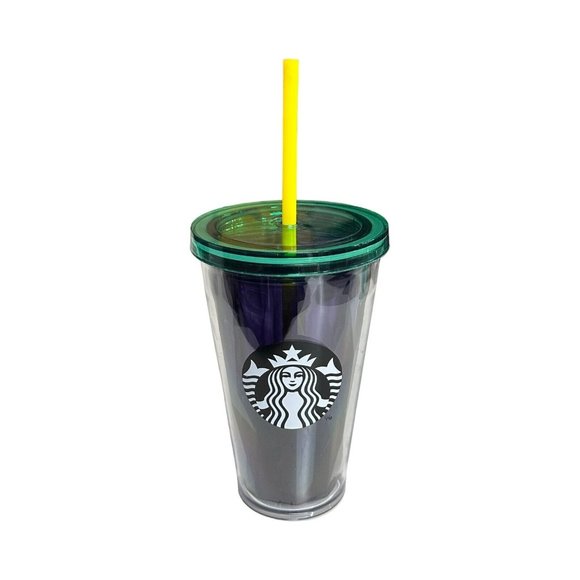 NWT Starbucks 16 oz Cold Cup Tumbler Prism Foil Purple Green Yellow Mardi Gras - Picture 3 of 12